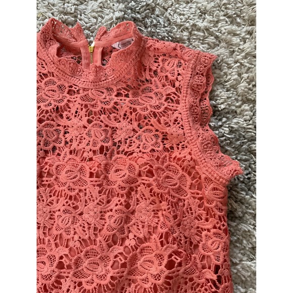Nanette Lepore Coral Pink Floral Guipure Lace Sleeveless Mock Neck Top Small - Picture 3 of 12